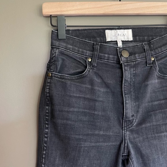 THE GREAT The Nerd Raw Hem Jeans In Black Size 24 Kick Flare High Rise Straight - Picture 11 of 16